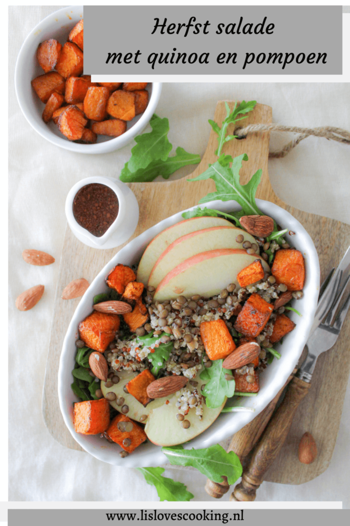 Vegan herfst salade met quinoa en pompoen