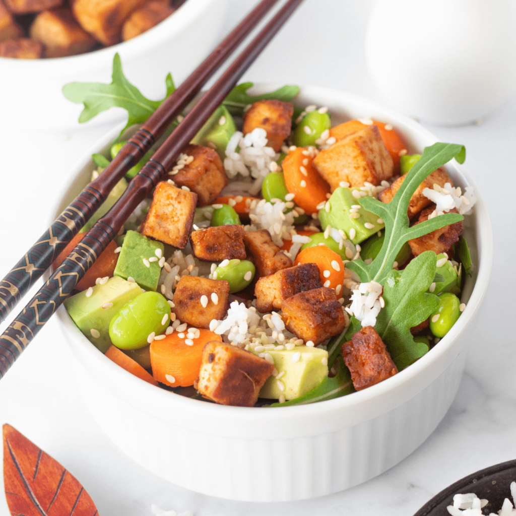 Spicy tofu sushi bowl