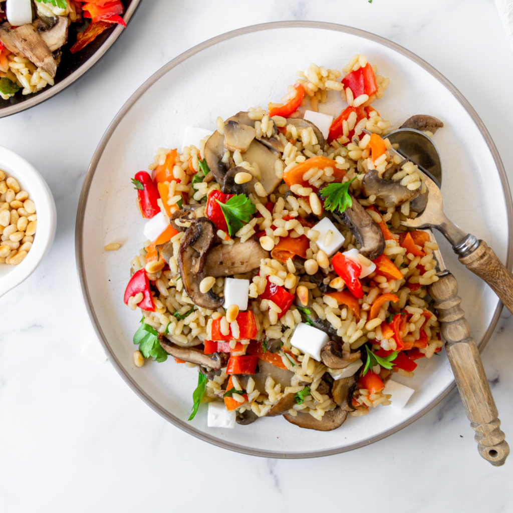 Risotto met champignons, paprika en feta