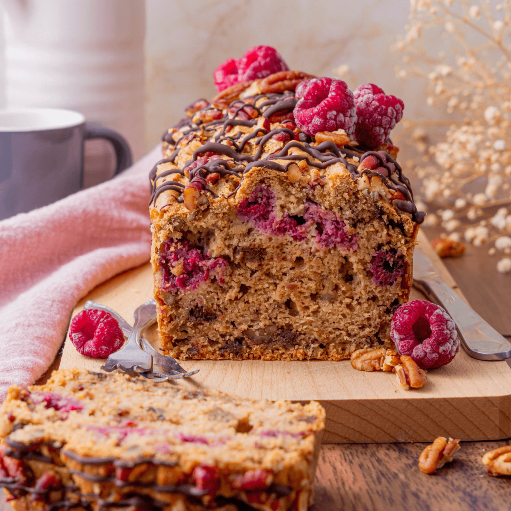 Glutenvrije chocolade frambozen cake met pecannoten