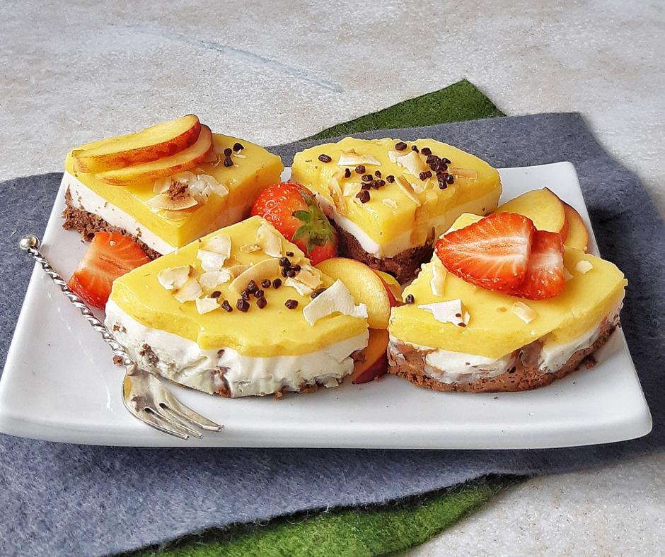 Brownie en mango kwarktaartje