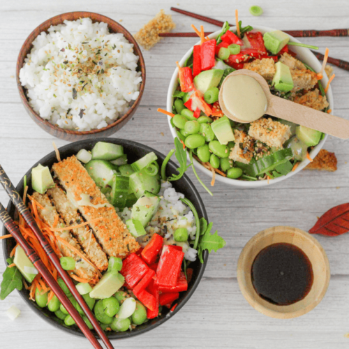 Crispy chicken sushi bowl