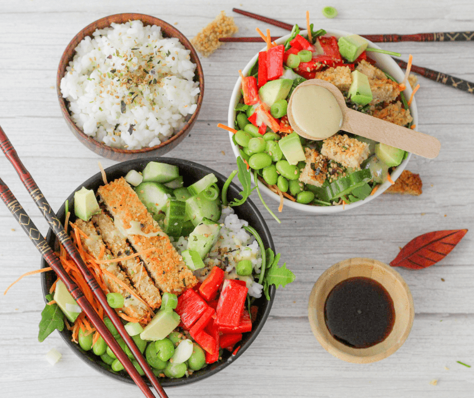 Crispy chicken sushi bowl