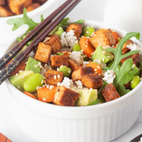 Spicy tofu sushi bowl