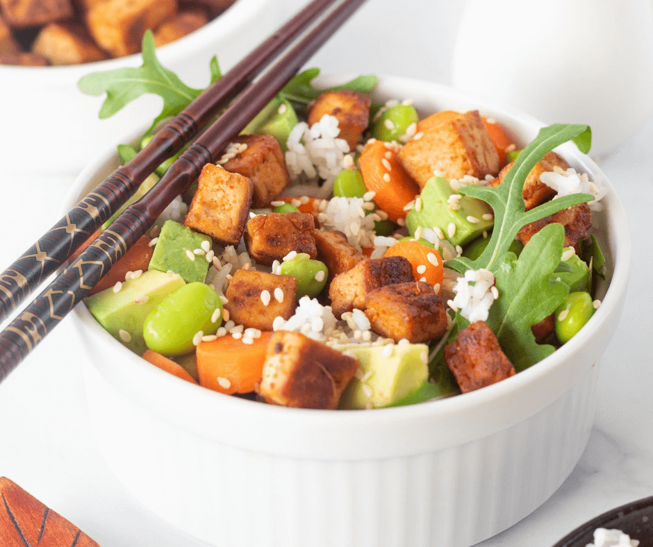 Spicy tofu sushi bowl