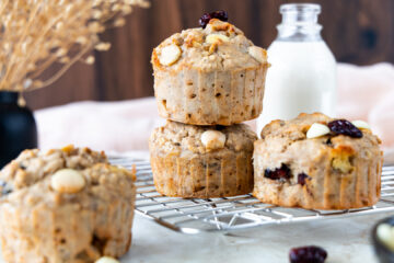 Bananenbrood muffins met cranberry’s en witte chocolade