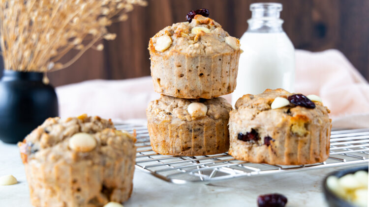 Bananenbrood muffins met cranberry’s en witte chocolade