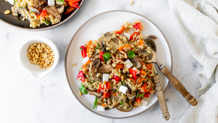 Risotto met champignons, paprika en feta